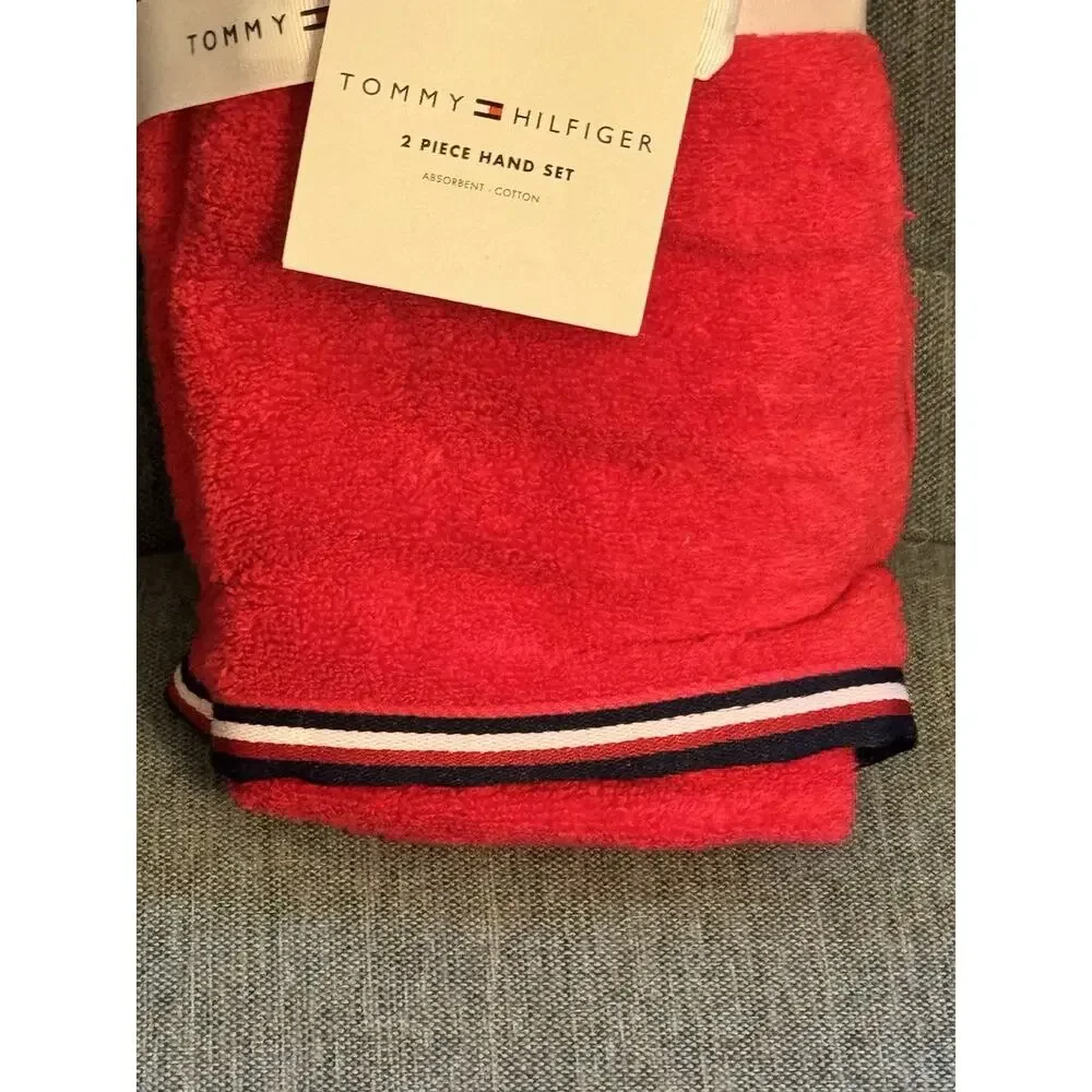 NWT Tommy Hilfiger 2 Piece Hand Towels Absorbent Cotton Red Patriotic Americana
